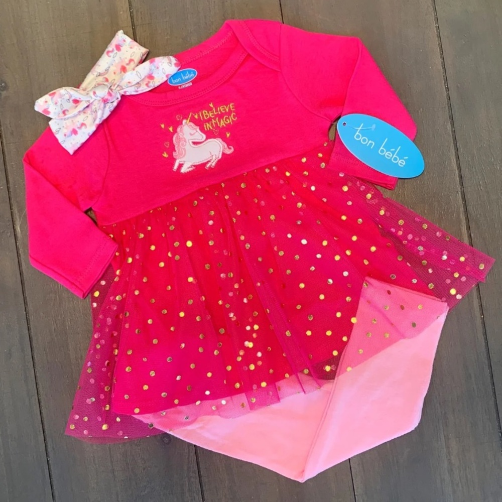 NWT Pink Unicorn Baby Girl 3 Piece Outfit Bundle